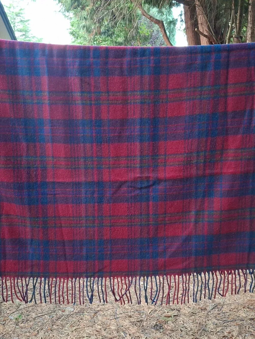 Pendleton Wool Blanket Plaid Fringe Throw Virgin Wool 52x66